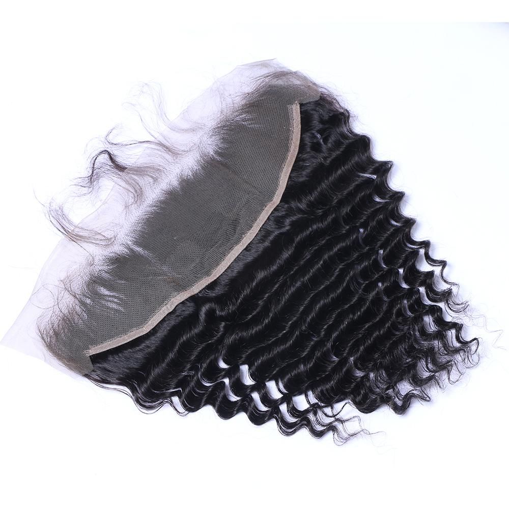 Wholesale 13x4 Deep Wave Swiss Lace Frontral Ear to Ear 100% Brazilian Human Virgin Remy Hair Peruvian Malaysian Indian Natural 1B Color Frontrals Weaves Extensions aishair
