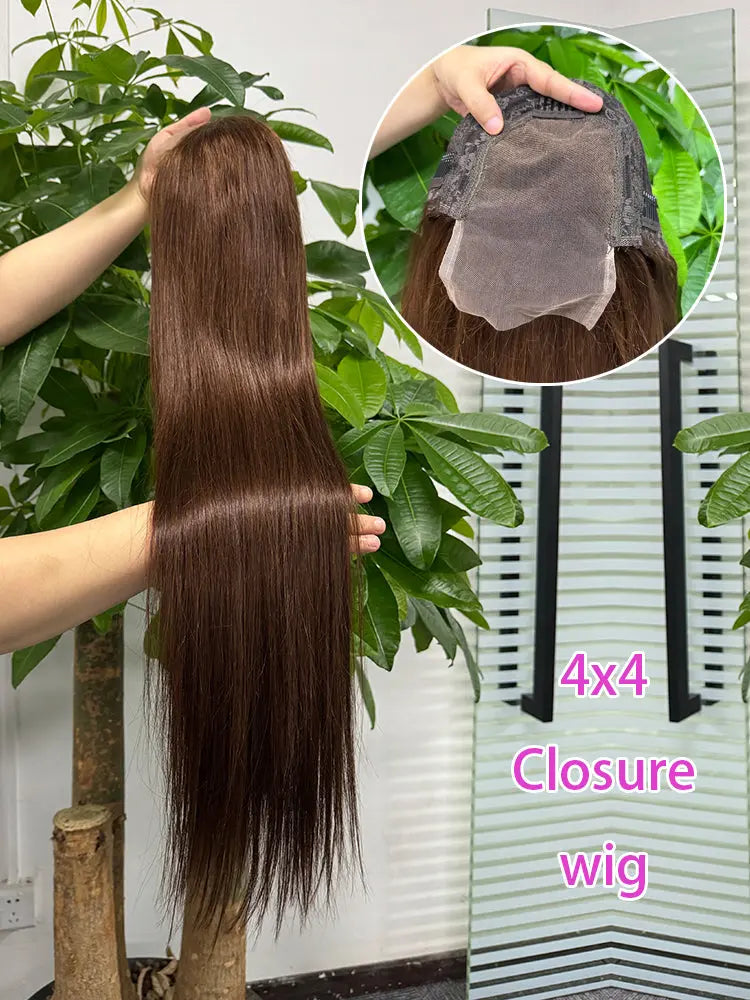 4x4 Closure Wig Straight 4# Brown Lace Wig aishair