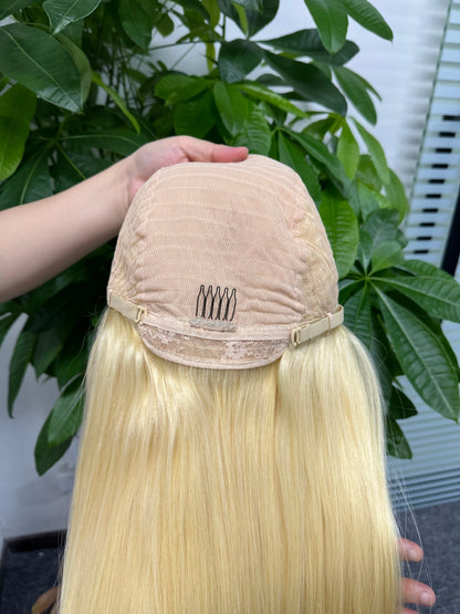 Closure Wig 4x4 Blonde Color 613# Straight Lace Wig 100% Real Human Hair aishair