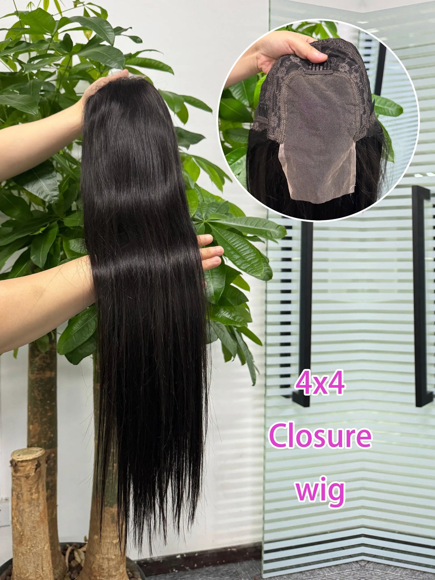 Closure Wig 4x4 Straight Transparent Lace Wig Natural 1B Unprocessed Virgin Hair aishair