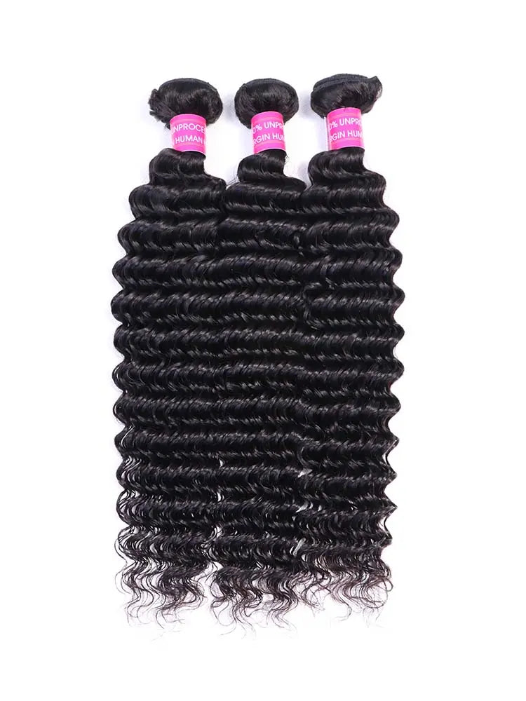 Deep Wave Hair Bundle  Round  Head  Hair Weft  Natural Color 1B Unprocessed Brazilian Virgin Human Hair Weave aishair