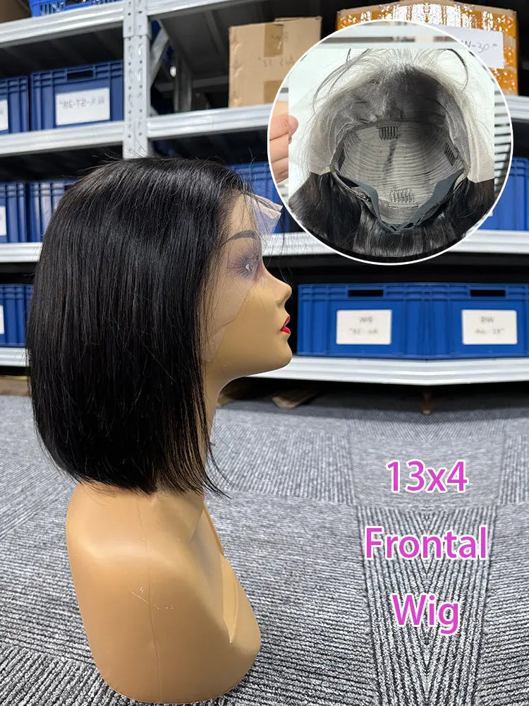 Frontal Wig 13x4 Straight BOB Natural Color 1B aishair