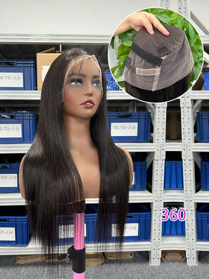 Frontal Wig 360 Straight Lace Wig Natural Color 1B aishair