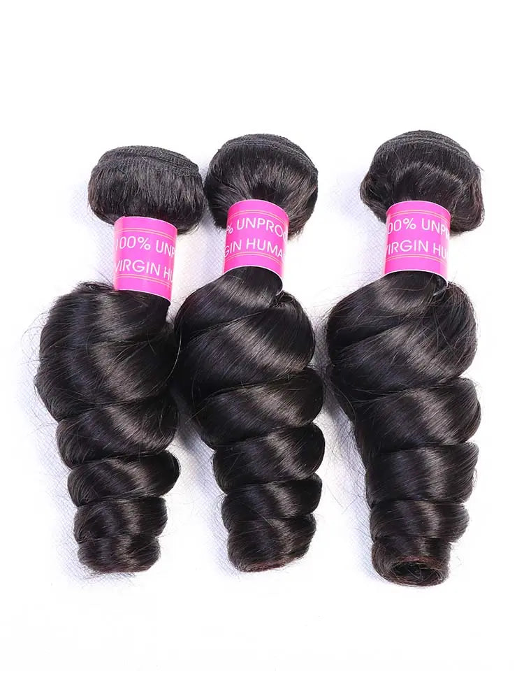 Hair Bundle Loose Wave Round  Head  Hair Weft  Natural Color 1B Unprocessed Brazilian Virgin Human Hair Weave aishair