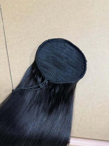 Ponytail 100% Real Human Hair Straight Natural Color 1B Round Type Brazilian Hair aishair