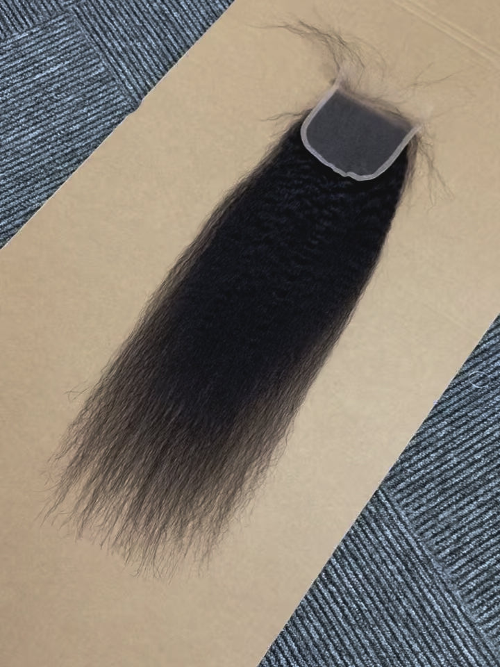 4x4 Lace Closure Kinky Straight Transparent Lace Natural Color 1B Unprocessed Virgin Human Hair