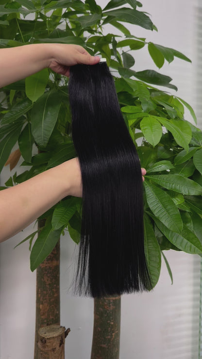 Tape Hair 1# Colored 100% Human Hair Extensions Straight Tape in Hair 100g