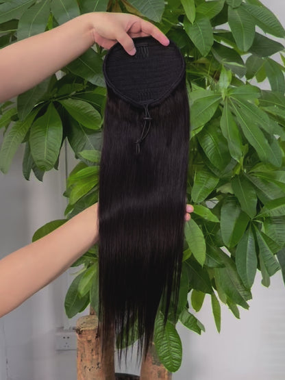 Ponytail 100% Real Human Hair Straight Natural Color 1B Round Type Brazilian Hair