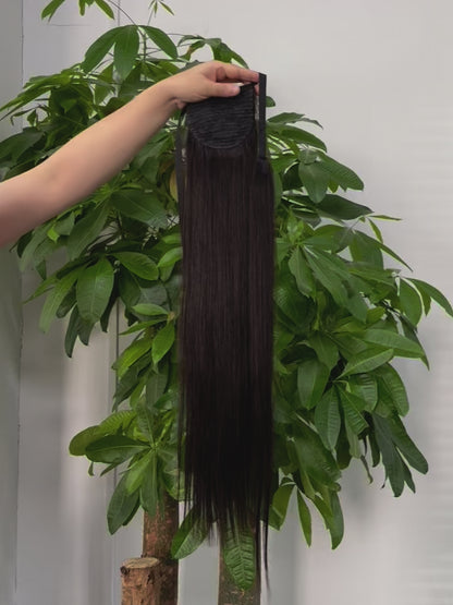 100% Real Human Hair Straight Natural Color 1B Wrap Around Ponytails  Type Brazilian Hair