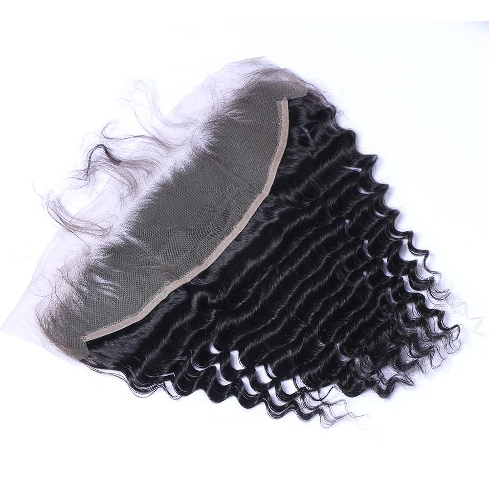 Wholesale 13x4 Deep Wave Swiss Lace Frontral Ear to Ear 100% Brazilian Human Virgin Remy Hair Peruvian Malaysian Indian Natural 1B Color Frontrals Weaves Extensions aishair 