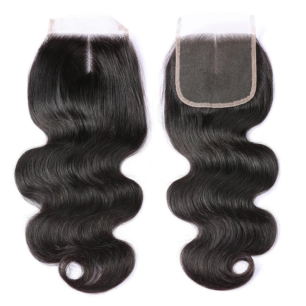 Wholesale 4x4 Body Wave Swiss Lace Closure 100% Brazilian Human Hair Peruvian Malaysian Indian Natural 1B Color Closures Weaves Extensions aishair 