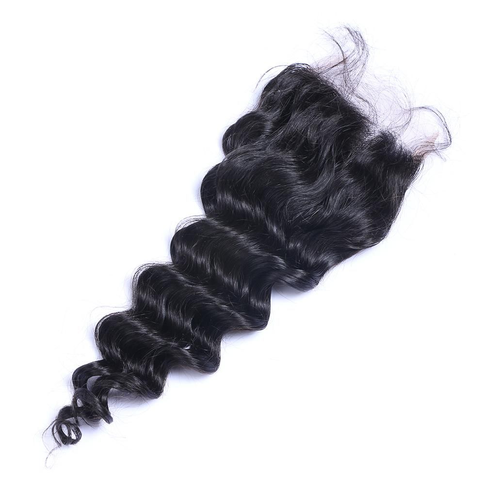 Wholesale 4x4 Deep Wave Swiss Lace Closure 100% Brazilian Human Hair Peruvian Malaysian Indian Natural 1B Color Closures Weaves Extensions aishair 