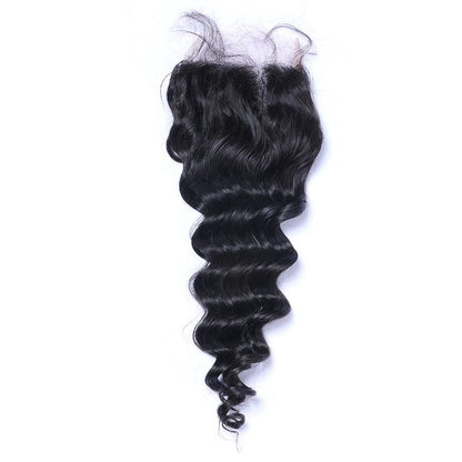 Wholesale 4x4 Deep Wave Swiss Lace Closure 100% Brazilian Human Hair Peruvian Malaysian Indian Natural 1B Color Closures Weaves Extensions aishair 