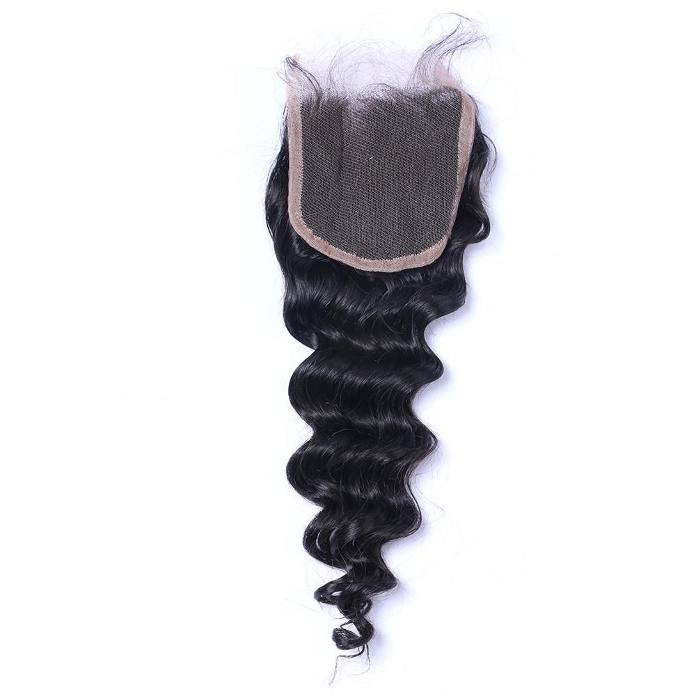 Wholesale 4x4 Deep Wave Swiss Lace Closure 100% Brazilian Human Hair Peruvian Malaysian Indian Natural 1B Color Closures Weaves Extensions aishair 